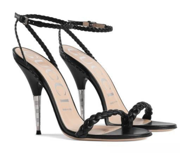 Gucci Black Braided Ankle Strap Sandals