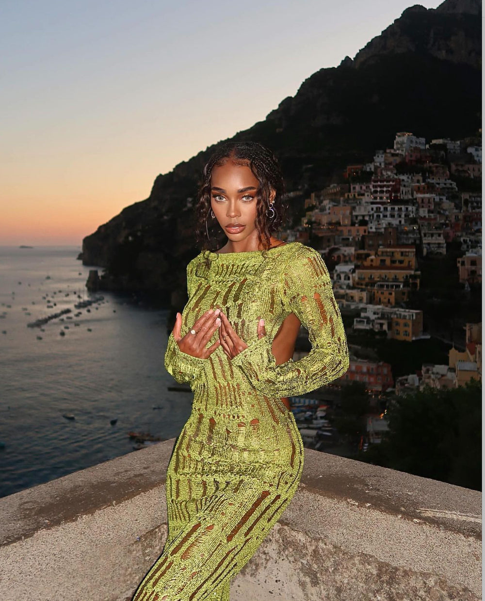 green emerald velvet dress Moss Green Metallic Umbra Dress main image 1