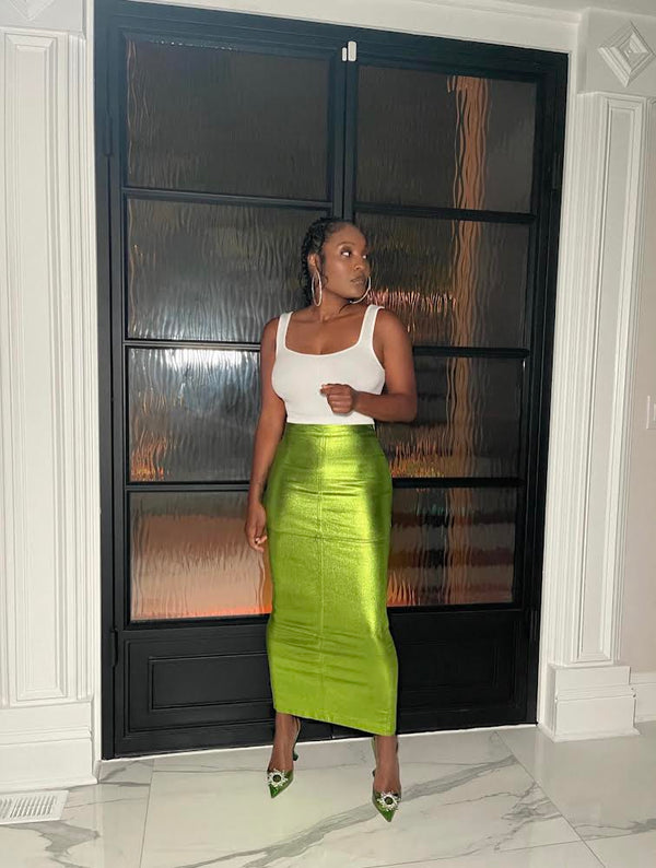 Metallic Lime Pencil Skirt